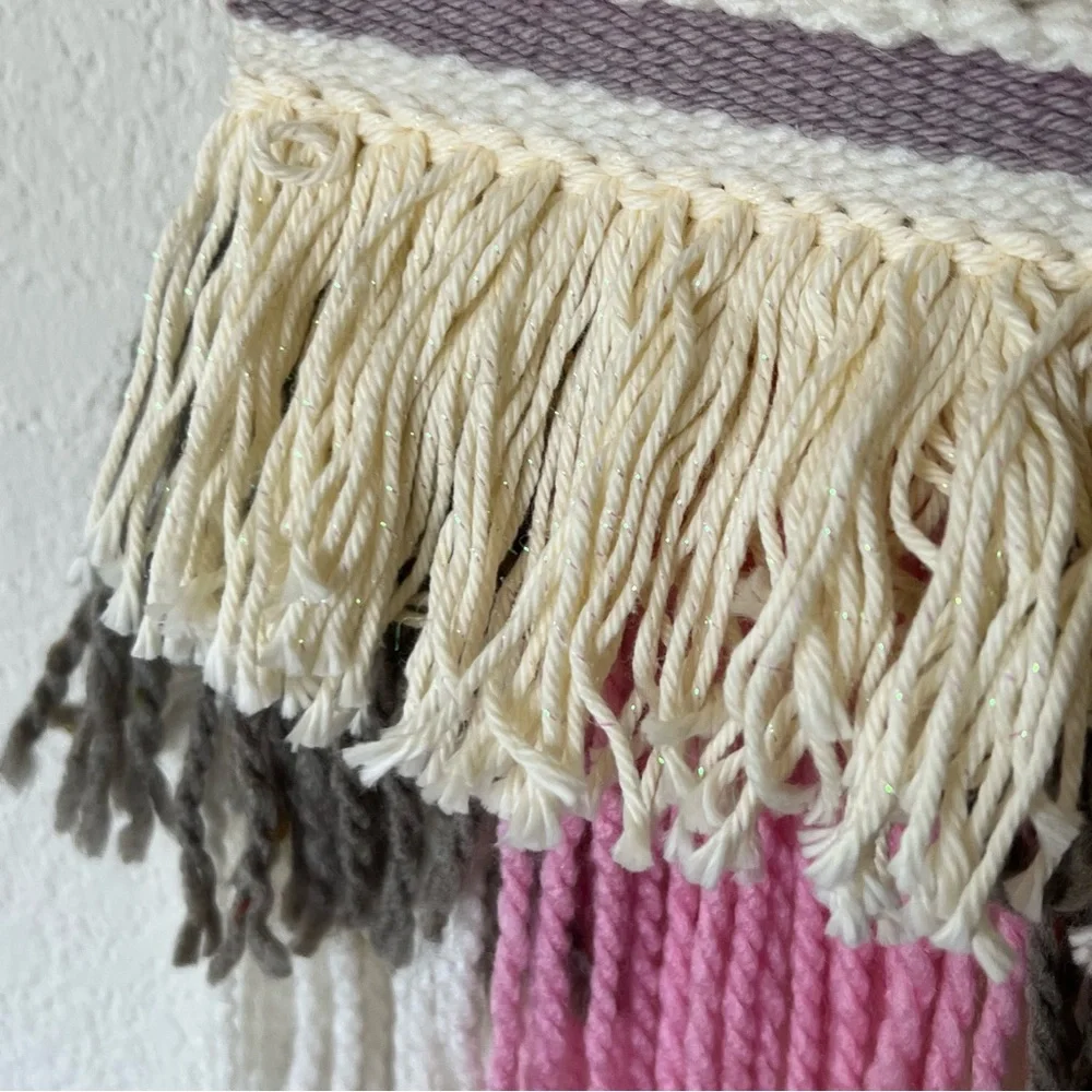 Handmade yarn woven textile tapestry wall hanging